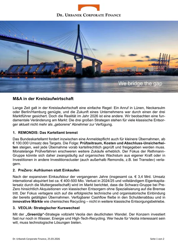 Cover of the newsletter M&A in der Kreislaufwirtschaft